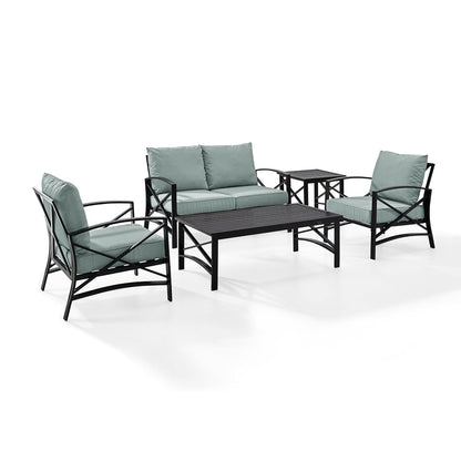 Crosley Furniture KO60015BZ-OL Kaplan Outdoor Metal 5-Piece Seating Set (Loveseat, 2 Arm Chair, Side and Coffee Table), Oiled Bronze with Oatmeal Cushions