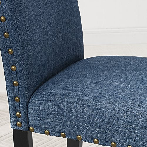 Collection Biony Espresso Wood Counter Height Dining Set with Blue Fabric Nailhead Stools