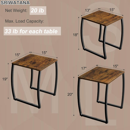 Nesting Tables, Vintage Side End Tables Living Room, Coffee Snack Table Set of 3