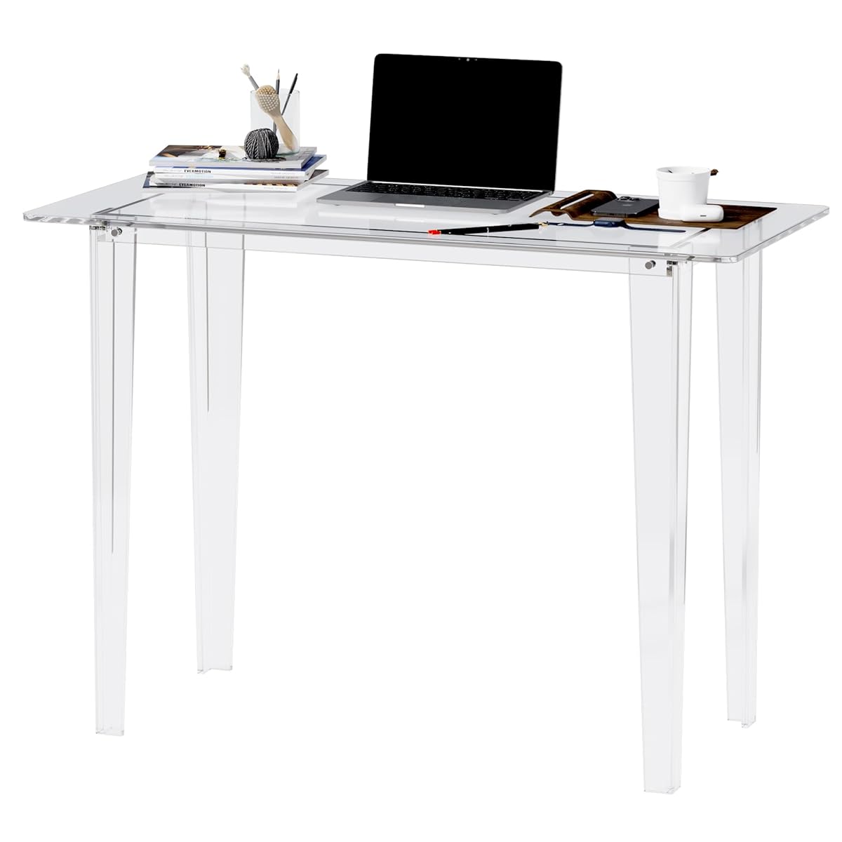 Acrylic Desk, Acrylic Table & Clear Desk - Modern Home Office Study Table, Extended Surface Multi-Purpose Console, Sturdy Lightweight for Small Spaces Transparent Workstation (Transparent-M)