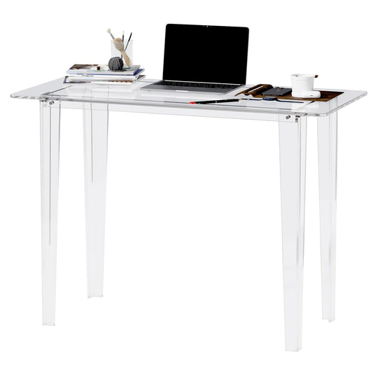 Acrylic Desk, Acrylic Table & Clear Desk - Modern Home Office Study Table, Extended Surface Multi-Purpose Console, Sturdy Lightweight for Small Spaces Transparent Workstation (Transparent-M)
