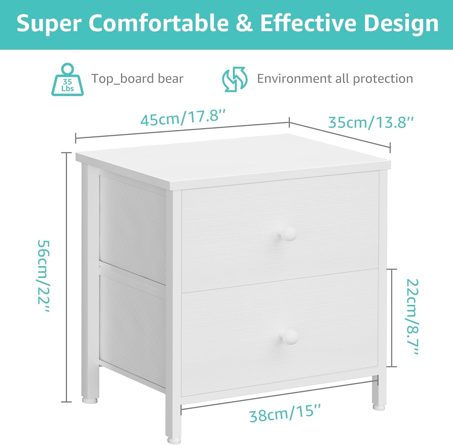 White Nightstands Set of 2, 2 Drawer Dresser for Bedroom Night Stand Small Dresser End Table with Drawers Modern
