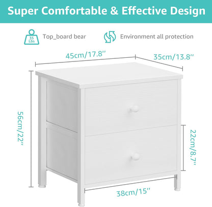 White Nightstands Set of 2, 2 Drawer Dresser for Bedroom Night Stand Small Dresser End Table with Drawers Modern