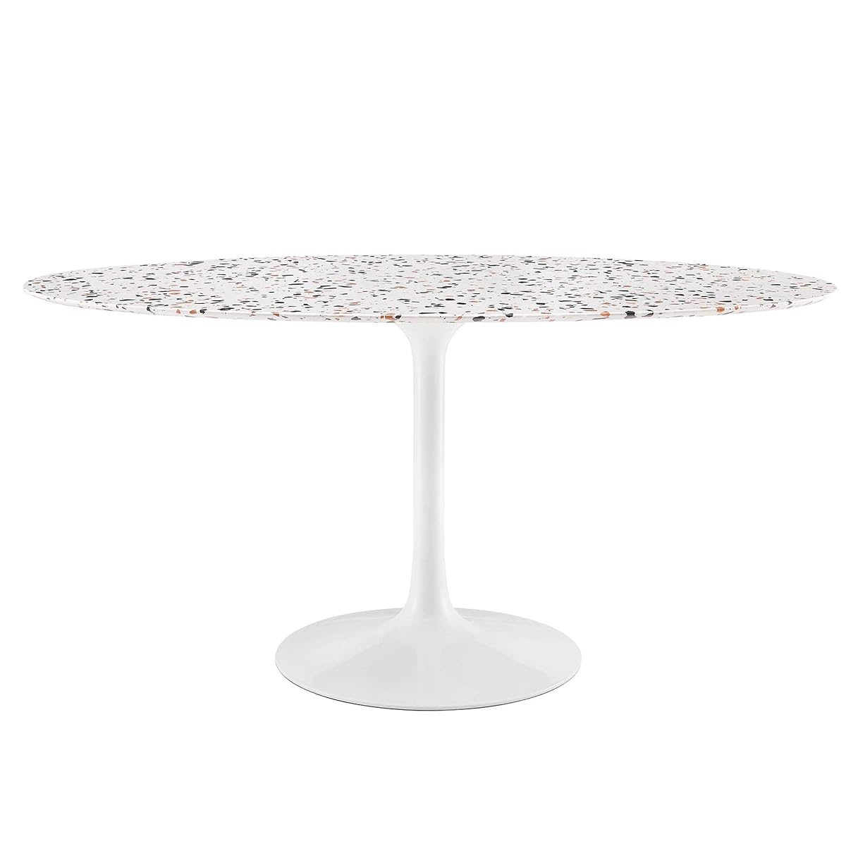Lippa 60Inch Oval Dining Table Elegant Terrazzo White Finish Modern Kitchen Room Entertaining Home Furniture Quality Stylish Durable Refined Versatile Contemporary