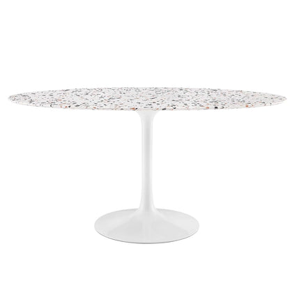 Lippa 60Inch Oval Dining Table Elegant Terrazzo White Finish Modern Kitchen Room Entertaining Home Furniture Quality Stylish Durable Refined Versatile Contemporary
