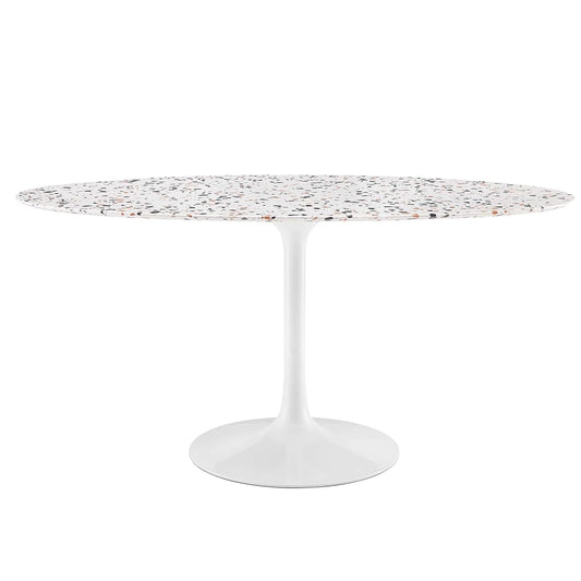Lippa 60Inch Oval Dining Table Elegant Terrazzo White Finish Modern Kitchen Room Entertaining Home Furniture Quality Stylish Durable Refined Versatile Contemporary
