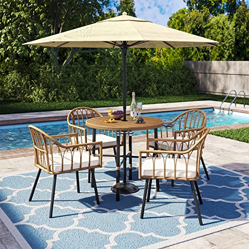 4 Pieces Rattan Wicker Dinning Chairs, Outdoor Indoor Patio Furniture Set with Cushion and Curved Back All Weather Bistro Chair for Garden Backyard Porch Poolside Restaurant