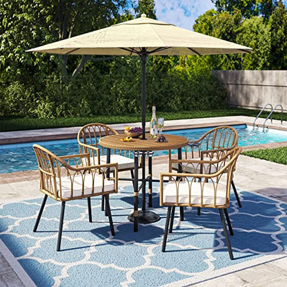4 Pieces Rattan Wicker Dinning Chairs, Outdoor Indoor Patio Furniture Set with Cushion and Curved Back All Weather Bistro Chair for Garden Backyard Porch Poolside Restaurant