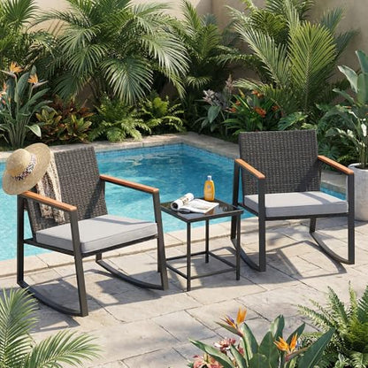 3 Pieces Rocking Patio Bistro Set with Anti-Scald Armrest, view 8