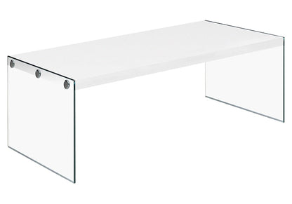 Monarch specialties, Coffee Table, Tempered Glass, Glossy White, 44"L