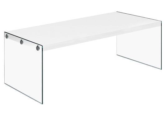 Monarch specialties, Coffee Table, Tempered Glass, Glossy White, 44"L