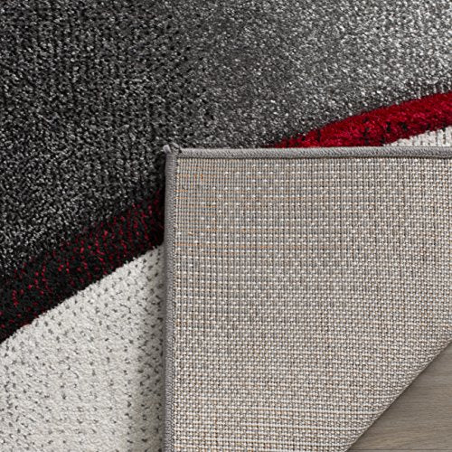 SAFAVIEH Hollywood Collection Runner Rug - 2'3" x 8', Grey & Red, Mid-Century Modern Design, Non-Shedding & Easy Care, Ideal for High Traffic Areas in Living Room, Bedroom (HLW712K)
