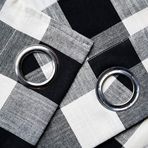 Creativesfun 2 Pcs Checks Line Up Set Farmhouse Faux Linen Look Buffalo Plaid Grommet WindowValance (Black & Cream, Valance 丨W53 X L18-INCH 2PCS)