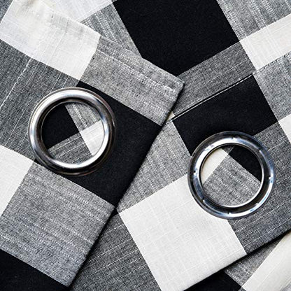 Creativesfun 2 Pcs Checks Line Up Set Farmhouse Faux Linen Look Buffalo Plaid Grommet WindowValance (Black & Cream, Valance 丨W53 X L18-INCH 2PCS)