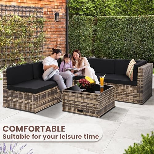 8 Piece Patio Furniture Set, Outdoor Modular Conversation Set, Black | UV Treated Wickers, Machine Washable Cushions, Seats 6, 2 Hidden Storage Compartments, Rustproof Frame, Waterproof