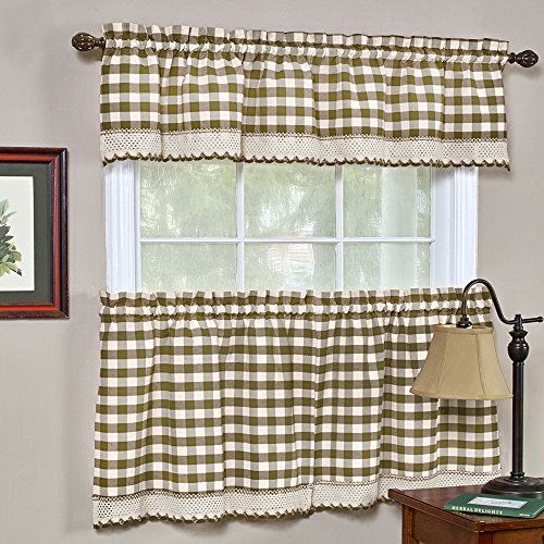Room Darkening Window Valance, 58W x 14L Inches Top Rod Pocket Checkered Gingham Curtain Valance Scarf, Modern Farmhouse Window Curtain Valance Classic Buffalo Checked Plaid, Taupe