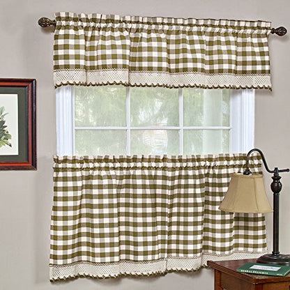 Room Darkening Window Valance, 58W x 14L Inches Top Rod Pocket Checkered Gingham Curtain Valance Scarf, Modern Farmhouse Window Curtain Valance Classic Buffalo Checked Plaid, Taupe