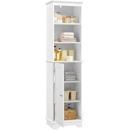 Yaheetech Tall Slim Storage Cabinet with 3 Shelves & Door, Freestanding Linen Cabinet for Bathroom, Living Room, Entryway, 16 x 12 x 60.5 Inches, White
