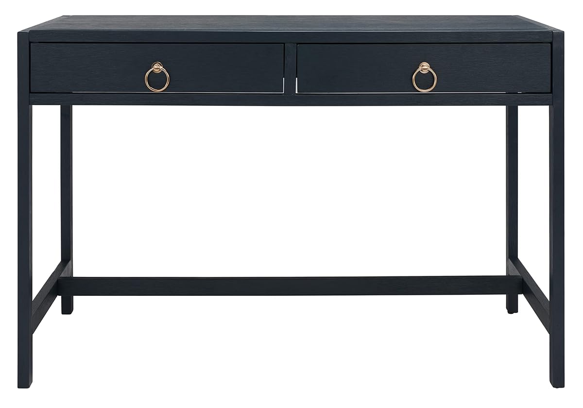 Solid Wood Navy Desk with Glam Gold Hardware