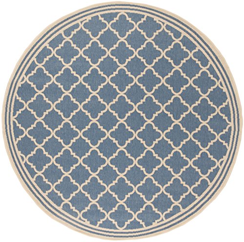SAFAVIEH Washable Rug Outdoor Beach House Collection - 6'7" Round, Blue & Cream, Non-Shedding & Easy to Clean, Ideal for Patio, Backyard, Mudroom (BHS121M)