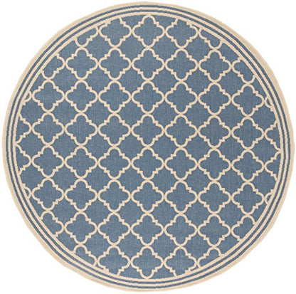SAFAVIEH Washable Rug Outdoor Beach House Collection - 6'7" Round, Blue & Cream, Non-Shedding & Easy to Clean, Ideal for Patio, Backyard, Mudroom (BHS121M)