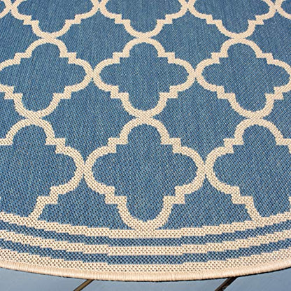SAFAVIEH Washable Rug Outdoor Beach House Collection - 6'7" Round, Blue & Cream, Non-Shedding & Easy to Clean, Ideal for Patio, Backyard, Mudroom (BHS121M)