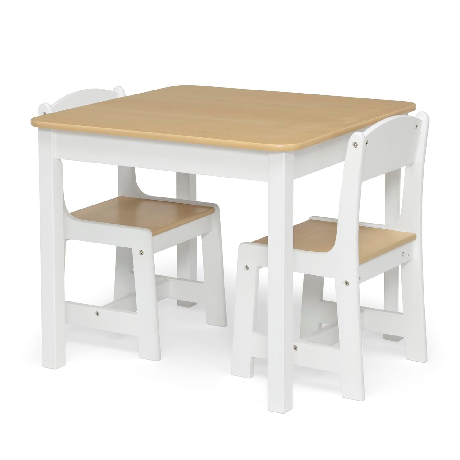 Mysize Kids Wood Table and Chair Set (2 Chairs Included) - Ideal for Arts & Crafts, Snack Time, Homeschooling, Homework & More, Bianca White/Natural