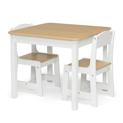 Mysize Kids Wood Table and Chair Set (2 Chairs Included) - Ideal for Arts & Crafts, Snack Time, Homeschooling, Homework & More, Bianca White/Natural
