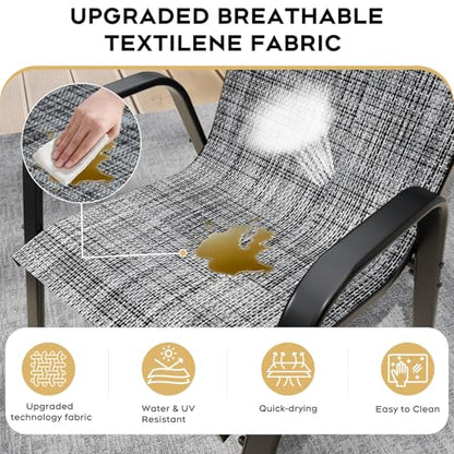 Patio Dining Chairs Set of 4 Outdoor Stackable Dining Chairs for All Weather 350lbs Capacity Heavy Duty Textilene Fabric Rustproof Metal Frame Patio Furniture for Backyard Garden Poolside (Grey)