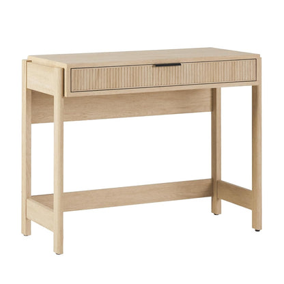Transitional Office Design, Reeded Drawer Front Detail, Writing Desk with Drawer, Spacious Desktop, Complementary in Living Spaces, 38 Inch, Coastal Oak