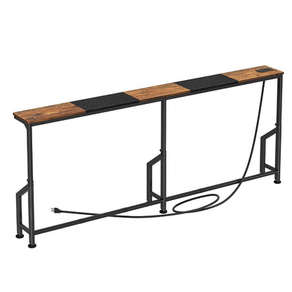 Behind Couch Table, Adjustable Height (4 Levels), 76.9" Long Narrow Console Table with Power Strip (2 AC, USB & USB-C) & Anti-Tip Wall Screws, Slim Sofa Table for Living Room