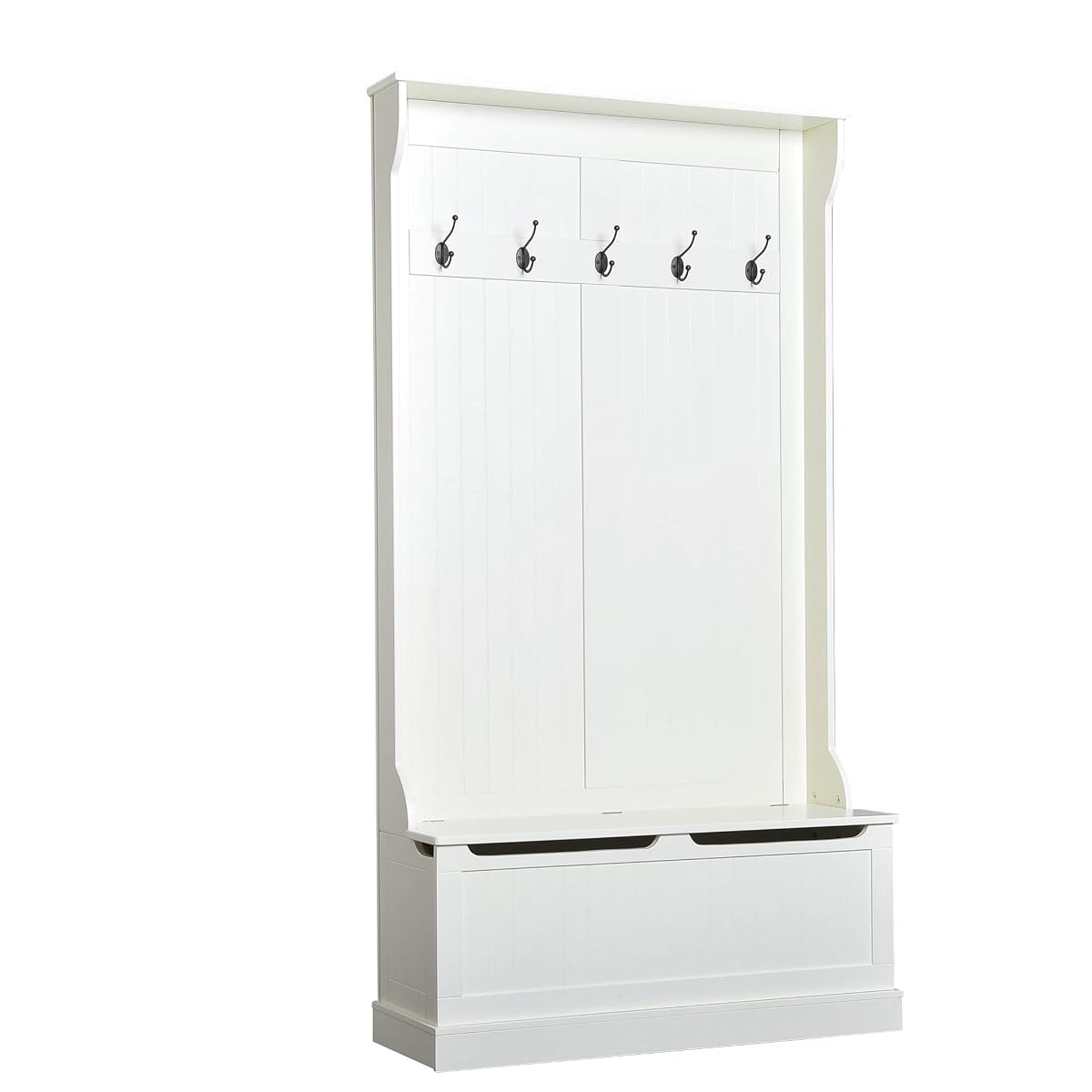 Hall Tree with Bench and Shoe Storage 3-in-1 Coat Rack Cream White