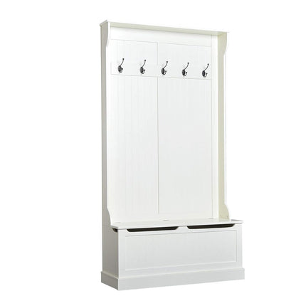 Hall Tree with Bench and Shoe Storage 3-in-1 Coat Rack Cream White