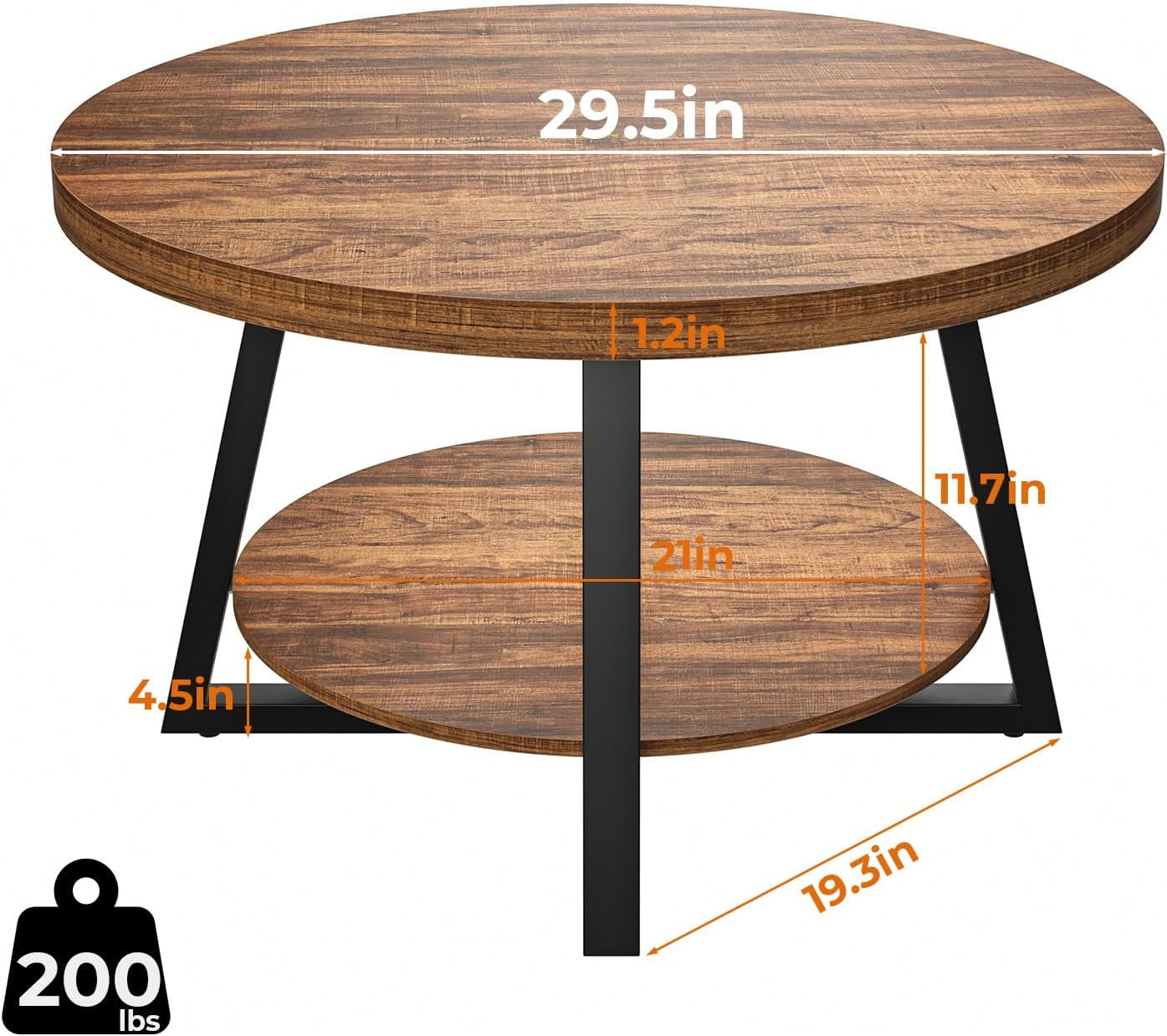round Coffee Table with Storage, 30 Inch Circle Center Tables for Living Room, Modern Sofa Table for Small Spaces, Home Office, Easy Assembly, Walnut