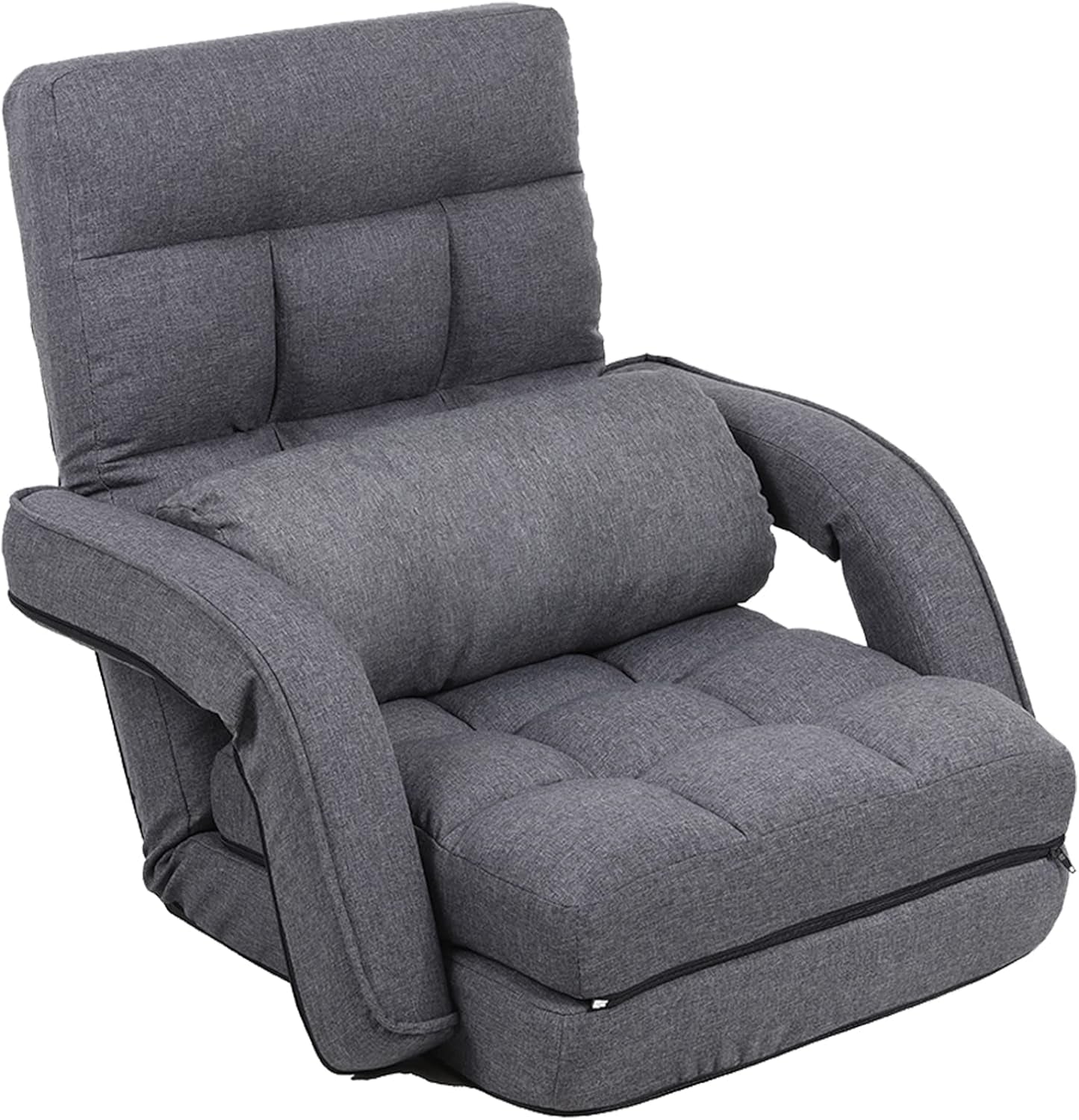 Indoor Floor Gaming Chairs for Adults with Back Support,Chaise Lounge, 14-Position Folding Lazy Sofa with Pillow for Living Room, Bedroom, Balcony(Grey) 8803GR