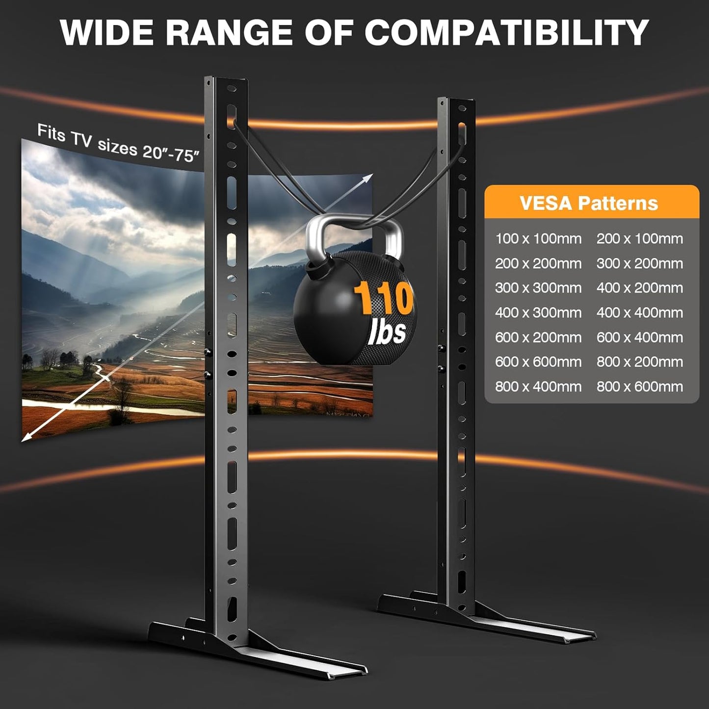 TAVR Universal Table Top TV Stand Mount, TV Legs for Most 20-75 Inch Tvs, Replacement TV Feet with Great Load-Bearing Holds up to 110 Lbs, TV Stands Base with Cable Management, Max VESA 800X600 Mm