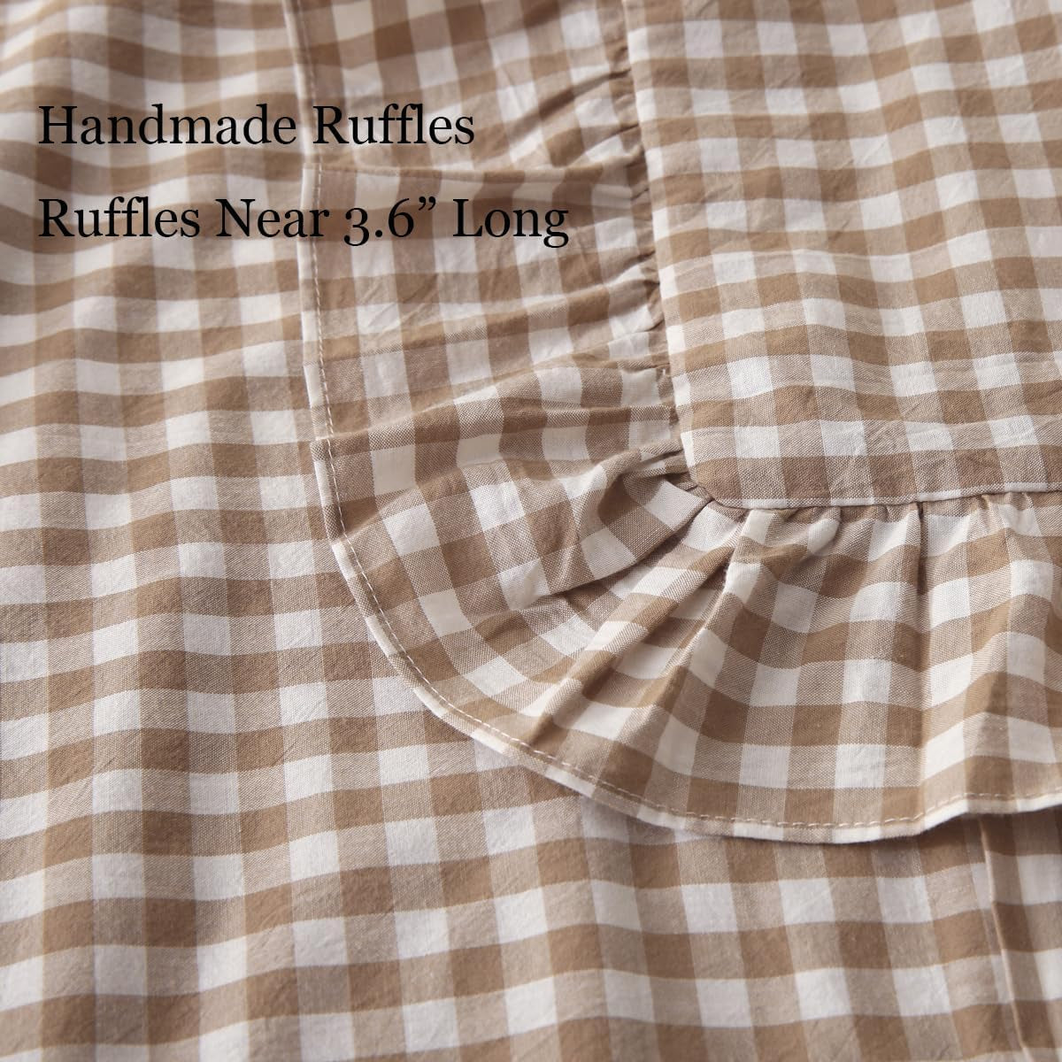 2 Pack Taupe/White Plaid Ruffle Throw Pillow Covers Farmhouse Checkered Chic Washed Cotton Pillowcases Gingham Pillow Shams for Bed, Sofa, Living Room-20"X20"