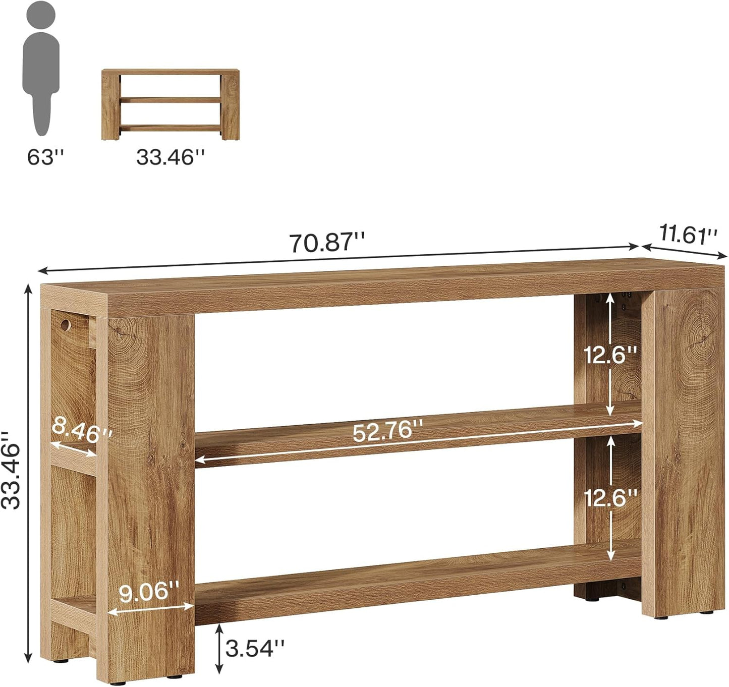70.9-Inch Extra Long Console Table with Storage, Narrow Wooden Sofa Table behind the Couch, Farmhouse 3-Tier Entry Foyer Table for Entryway, Living Room, Hallway