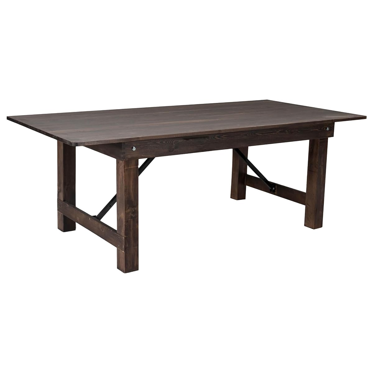 HERCULES 7' x 40" Rectangular Antique Rustic Solid Pine Folding Farm Table, Mahogany