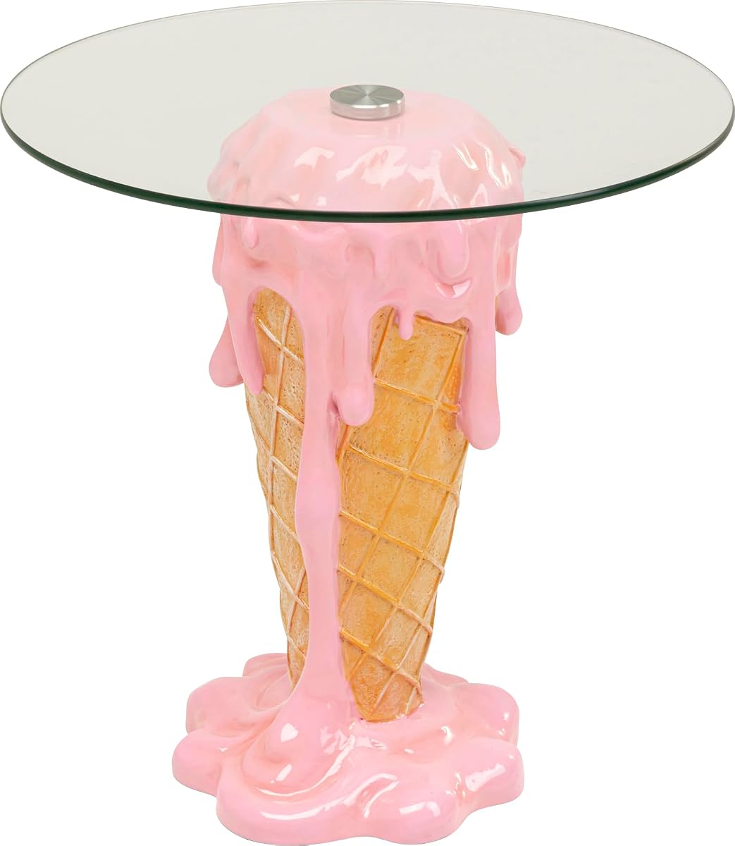 Kare Design Side Table Ice Cream, 48 cm Diameter, Modern, Safety Glass, Gift Idea, Sofa Side Table, Round Bedside Table, Room Decor, Home Decor for Living Room, Home Office, Hallway