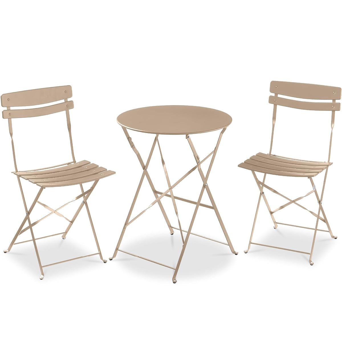 Best Choice Products 3-Piece Bistro Set, Space Saving Folding Design, Solid Steel, Outdoor Patio Furniture Set w/ 2 Chairs, Bistro Table - Sand