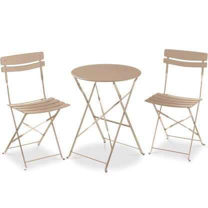 Best Choice Products 3-Piece Bistro Set, Space Saving Folding Design, Solid Steel, Outdoor Patio Furniture Set w/ 2 Chairs, Bistro Table - Sand