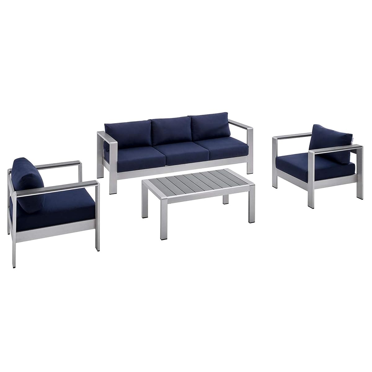 Shore Aluminum 4 Piece Outdoor Patio Furniture Set | Sturdy Anodized Frames | Sunbrella Cushions | Ideal for Casual Gatherings