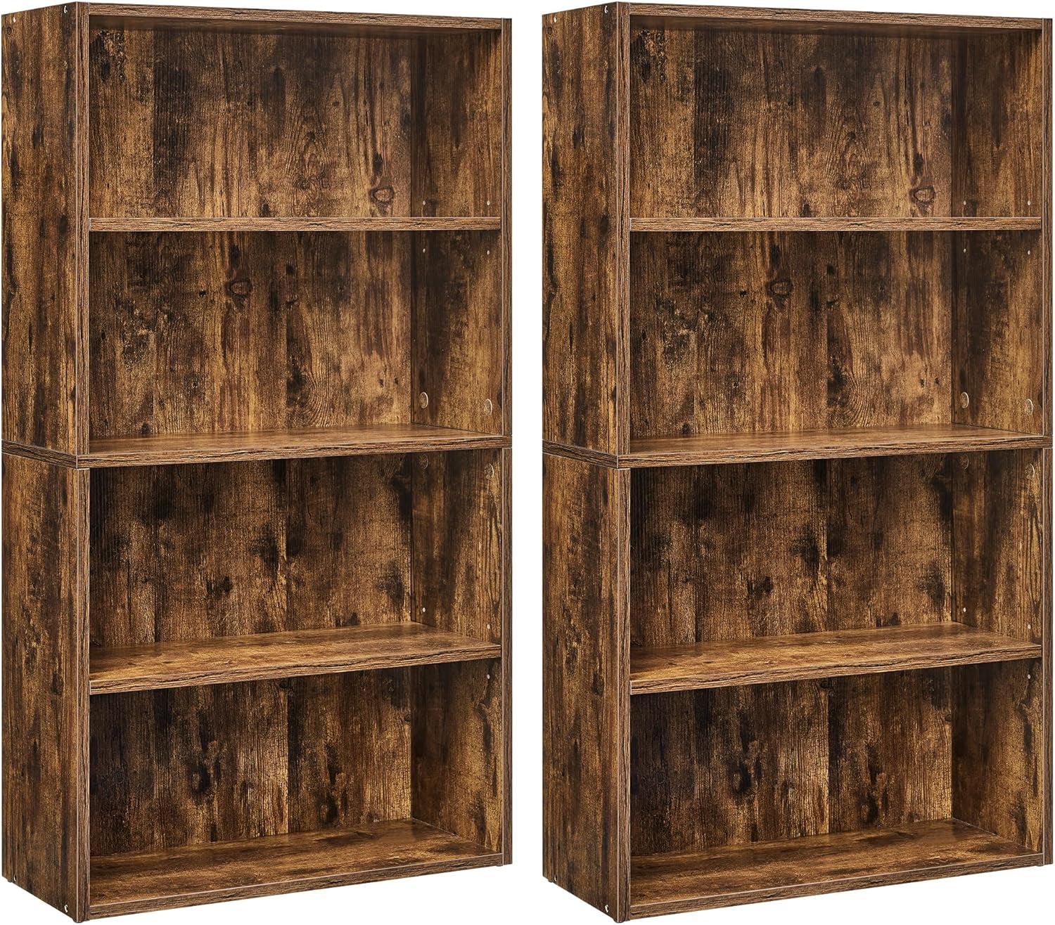 Set of 2 Bookshelves, 23.6 Inches Wide, 4-Tier Open Bookcases with Adjustable Storage Shelves, Floor Standing Units, Rustic Brown ULBC164X01-2
