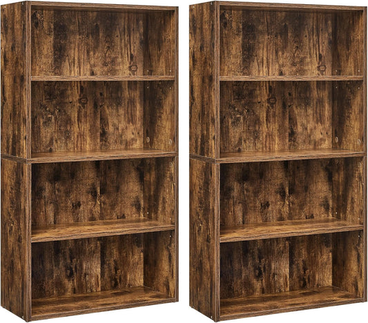 Set of 2 Bookshelves, 23.6 Inches Wide, 4-Tier Open Bookcases with Adjustable Storage Shelves, Floor Standing Units, Rustic Brown ULBC164X01-2