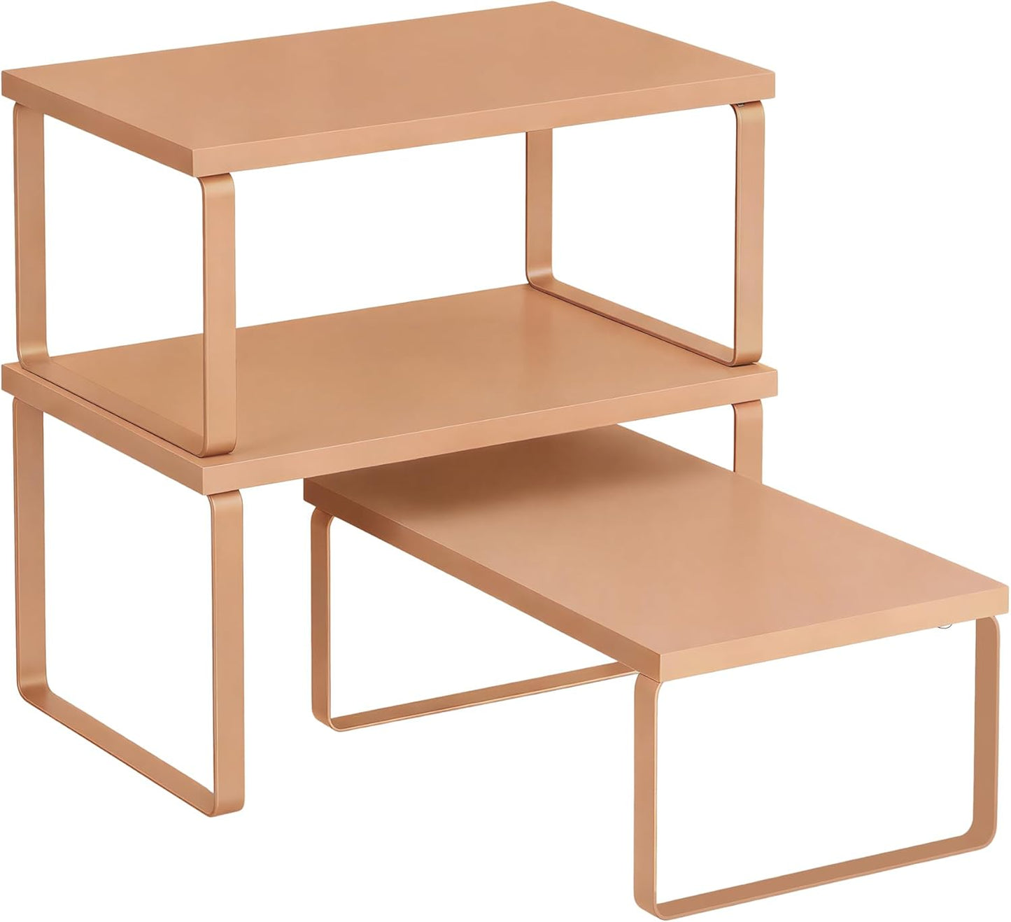 Cabinet Organizer Shelf, Set of 3 Kitchen Counter Shelves, Kitchen Storage, Spice Rack, Stackable, Expandable, Apricot UKCS220Y01V1