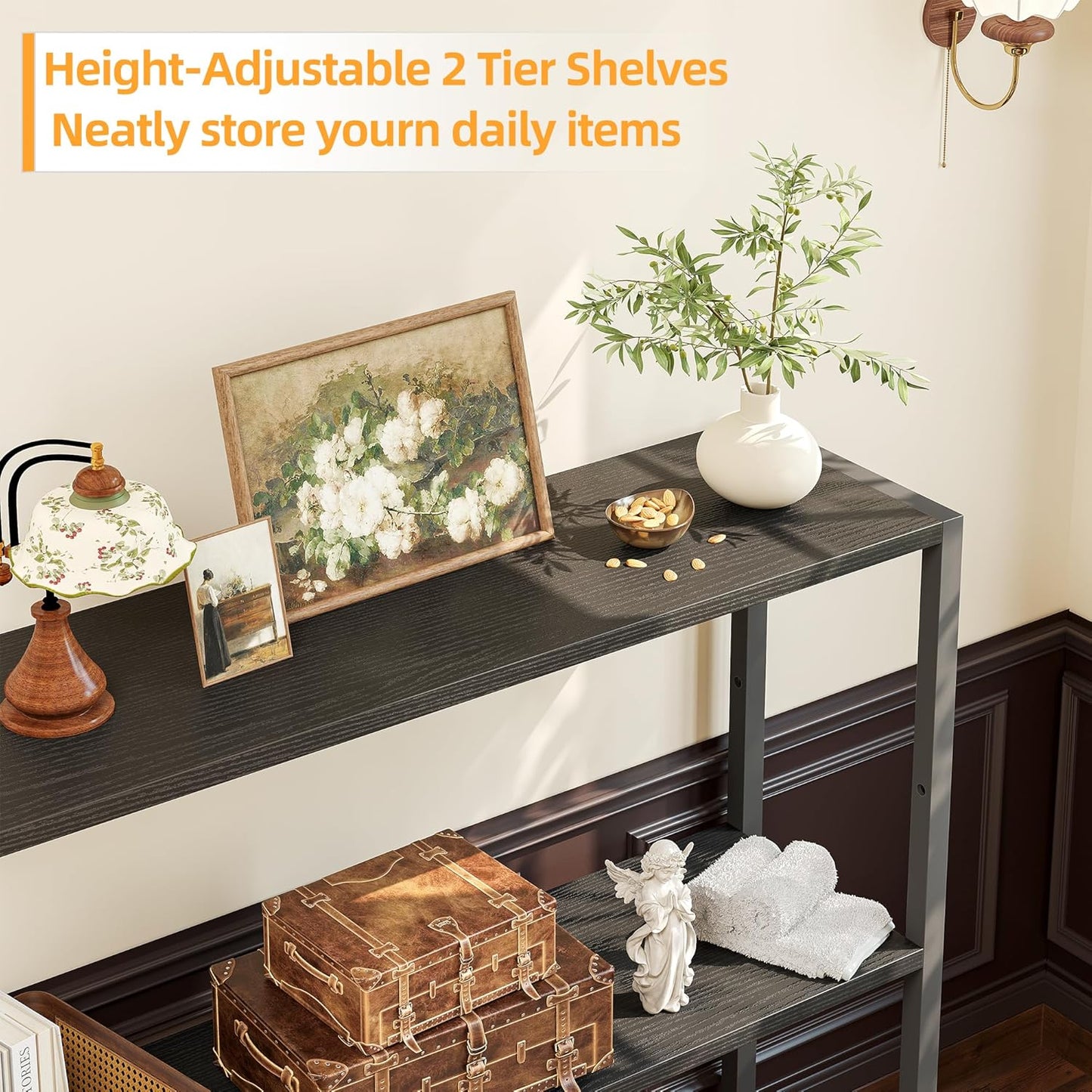 Small Entryway Table, 29.5" Narrow Console Table with Shelves, Sofa Table, Couch Table, Side Table, Entry Table for Hallway, Living Room, Small Space, Black
