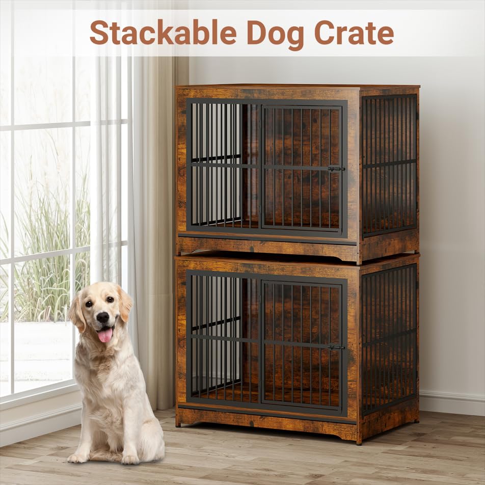 86" Double Dog Crate Furniture, Corner Dog Kennel Furniture, view 4