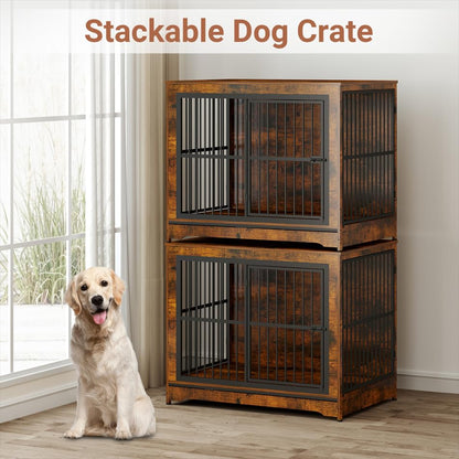 86" Double Dog Crate Furniture, Corner Dog Kennel Furniture, view 4