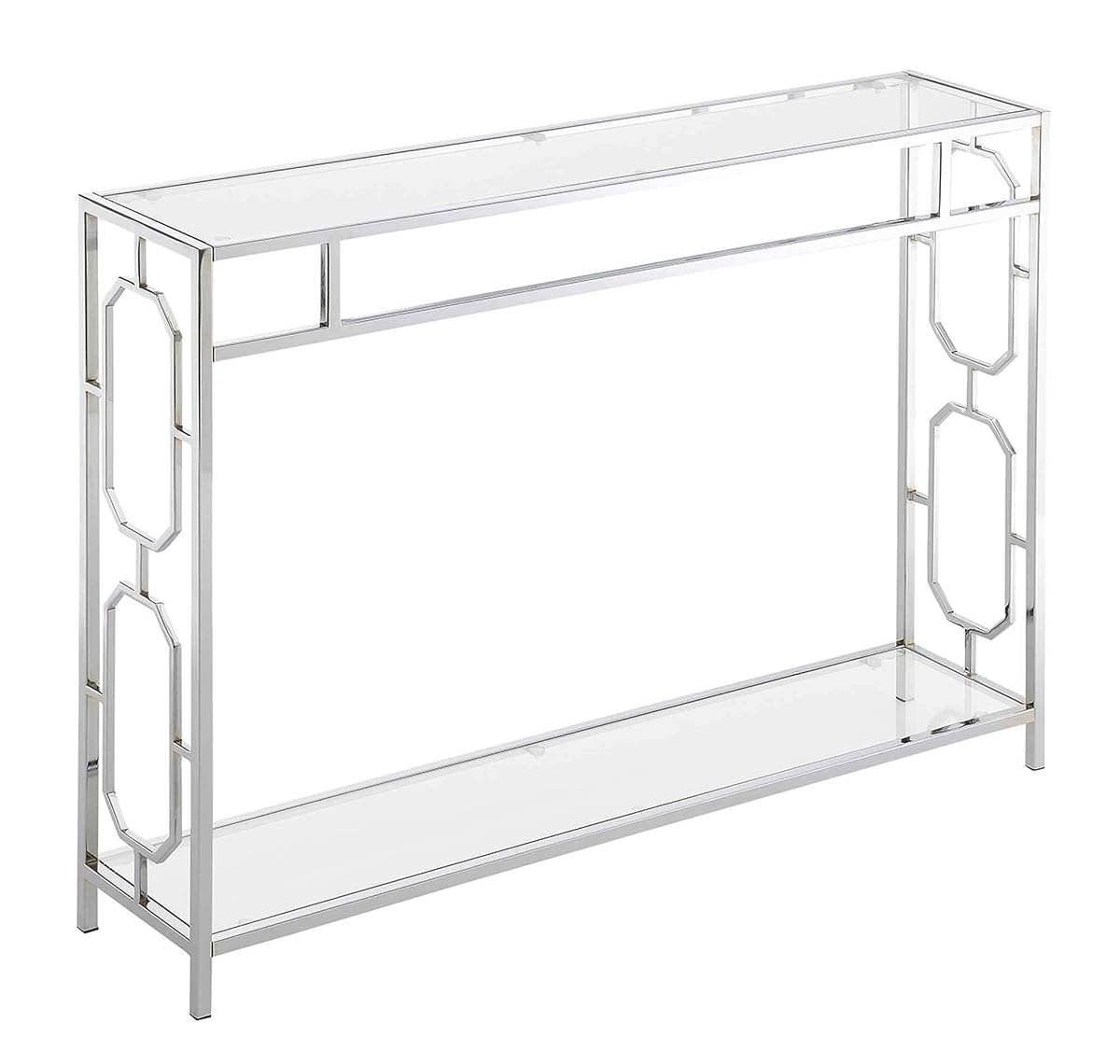 Omega Chrome Console Table 42" - Contemporary Modern Sofa Table with Storage Shelf, Narrow Entryway Hall Table for Living Room, Bedroom, Bathroom, Glass/Chrome